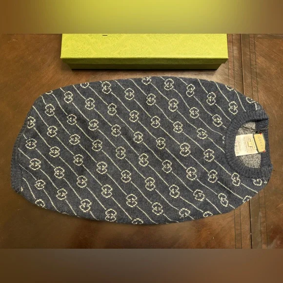 New Authentic Gucci GG Logo Dog Wool Sweater Vest Blue - Picture 2 of 16